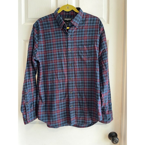 Bonobos Menswear Blue Red Plaid Button Up Long Sleeve Shirt Size Large Casual - Picture 1 of 9